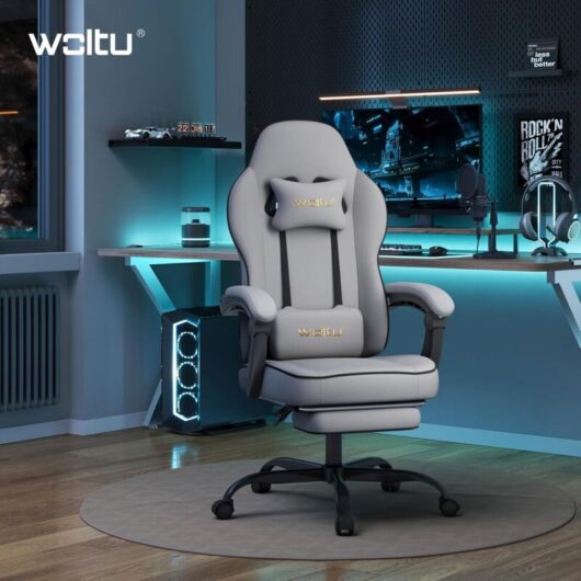 Woltu - Racing Style Gaming Chair with head cushion, lumbar cushion, footrest, Grey+Black