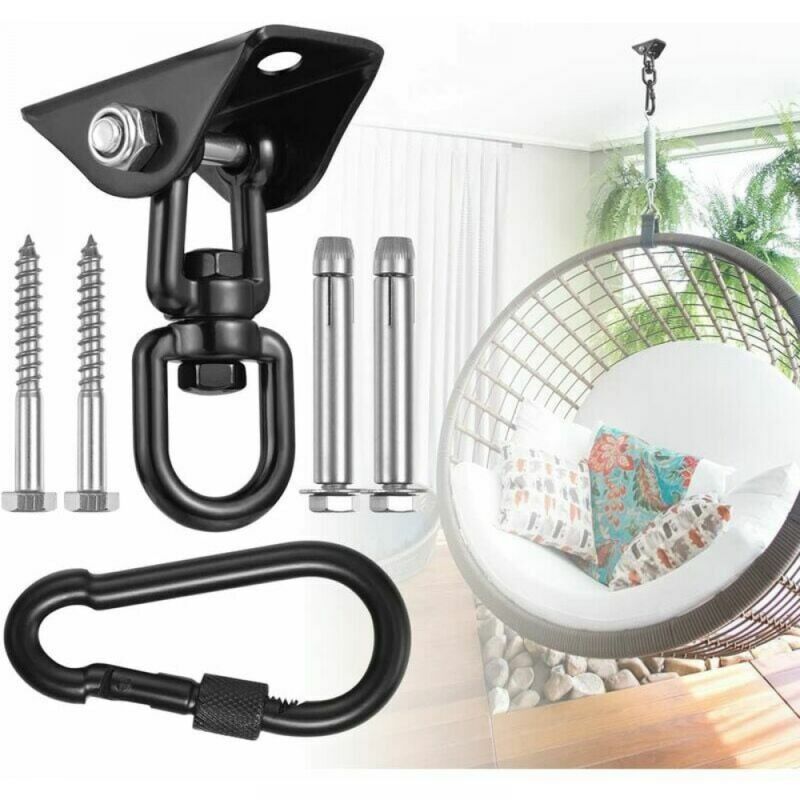 1 Pack Black Ceiling Hooks for Hanging Chair, 360° Swivel Swing Hanging Hooks with Screws for Concrete, Wood, Playground, Greenhouse, Hanging Chair,