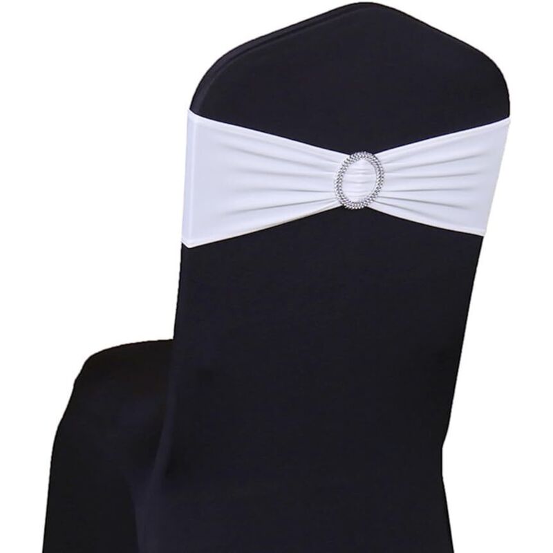 10 Pieces Elastic Slip-on Chair Band with Buckle, for Wedding, Chair Bow Made of Lycra, Polyester and Spandex., White
