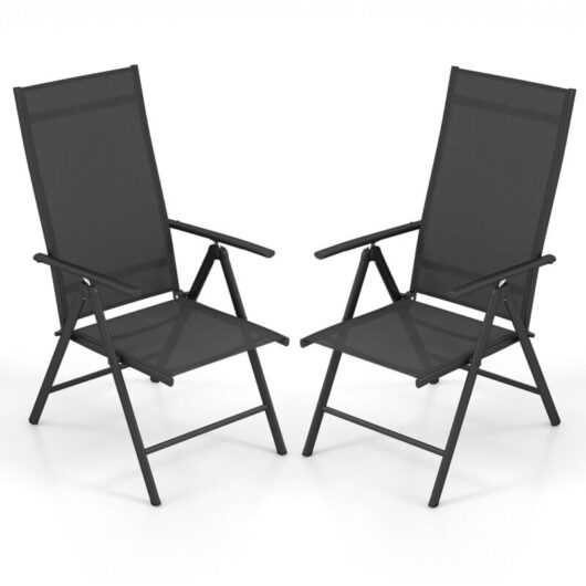 2 Pcs Patio Folding Dining Chairs Adjustable Outdoor Reclining Chairs w/Armrests