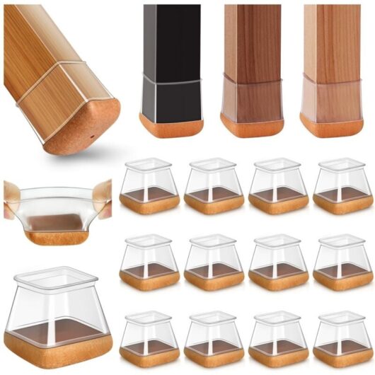20pcs Square Silicone Chair Leg Protectors, Chair Pads, Clear Silicone Wood Floor Protectors, Chair Legs with Felt Pads Wrapped, Fits 20-26mm