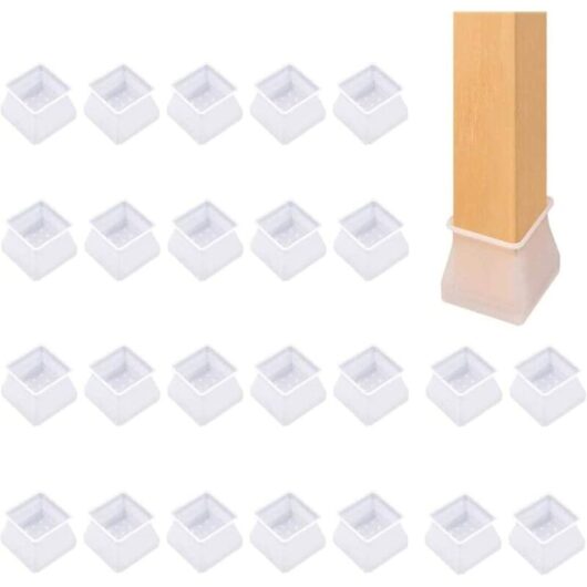 24 PCS Silicone Chair Leg Caps, Chair Leg Protectors, Square Table Leg Covers, Prevent Scratches, Noise and Damage, Durable and Soft Square Chair Leg