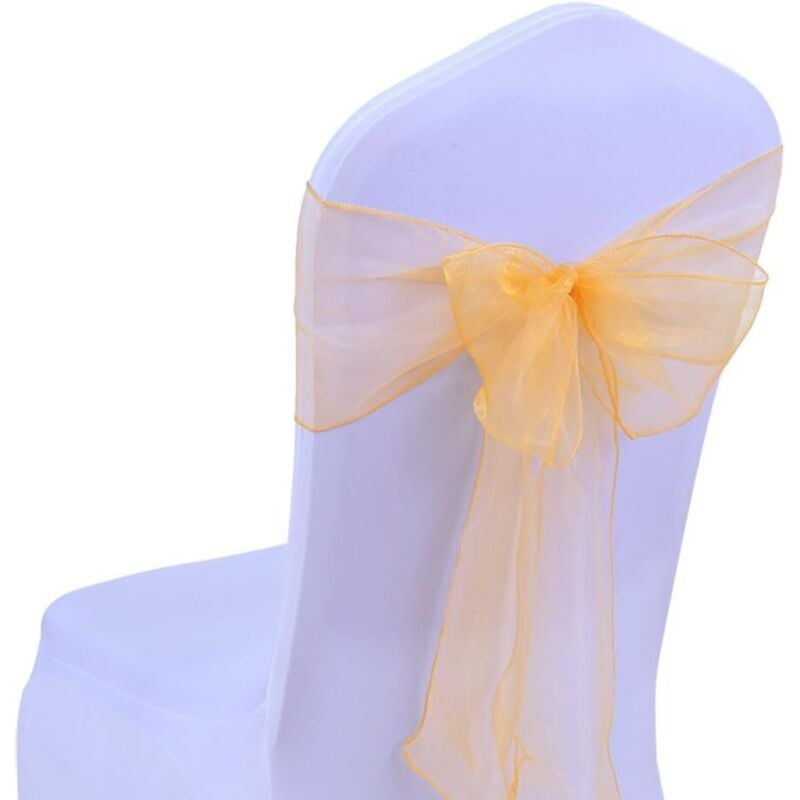 25pc Organza Chair Cover Sashes Bows Wedding Party Event Birthday Ceremony Decoration 17 x 275cm 22 Colors(Not Include Chair Covers)-Gold