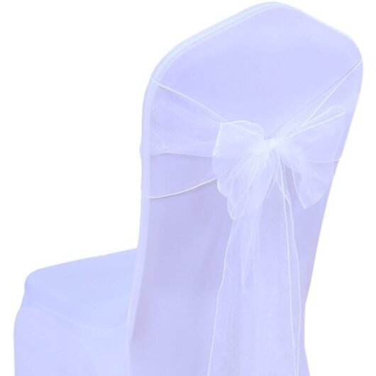 25pc Organza Chair Cover Sashes Bows Wedding Party Event Birthday Ceremony Decoration 17 x 275cm 22 Colors(Not Include Chair Covers)-White