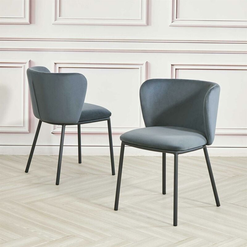 2x Mandy Navy Grey Velvet Chairs (Crib5 Standard)