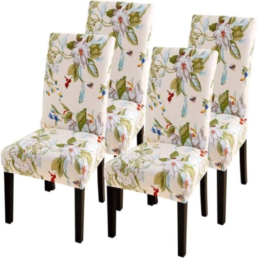 4 Pièces Stretch Housse de Chaise de Salle à Manger Housse de Chaise Imprimée Univers Housse de Chaise Antidérapante pour Maison Hôtel Restaurant