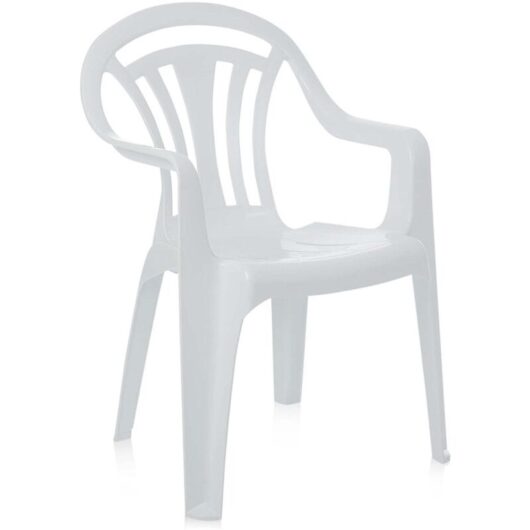 4 x White Stackable Plastic Low Back Garden Chairs For Patios & Outdoor Picnics