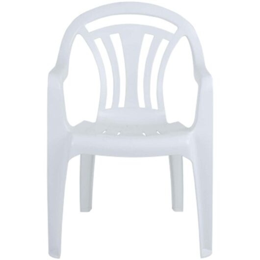 8 x White Stackable Plastic Low Back Garden Chairs For Patios & Outdoor Picnics