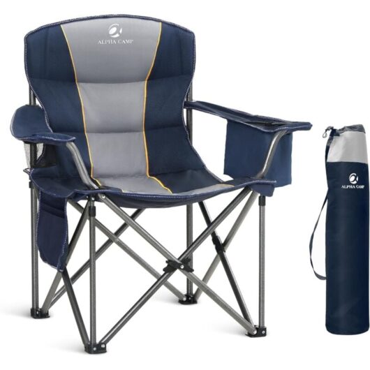 ALPHA CAMP Camping Folding Chair, Portable Oversized Camp Chairs, Foldable Fishing Outdoor Chair with Cup Holder and Cooler Bag for Adults- Heavy