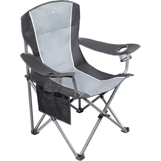 ALPHA CAMP Oversized Camping Folding Portable Chair Heavy Duty Steel Frame Support 160kg Arm Chair with Cup Holder Quad Lumbar Back Chair for