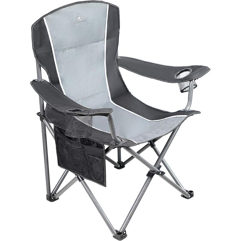ALPHA CAMP Oversized Camping Folding Portable Chair Heavy Duty Steel Frame Support 160kg Arm Chair with Cup Holder Quad Lumbar Back Chair for