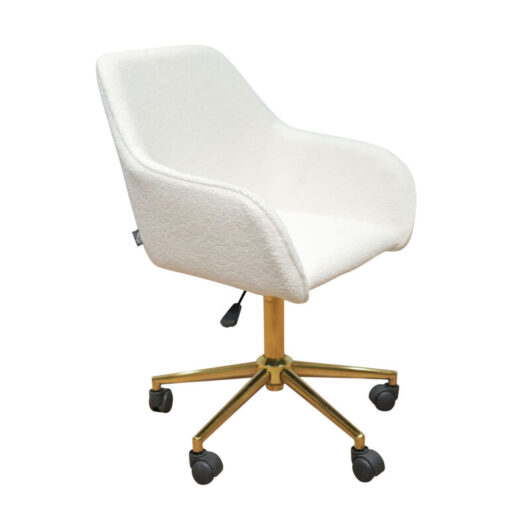 Abrihome - Elegant Adjustable Office Chair - Soft Teddy Upholstery & Glamorous Gold Legs