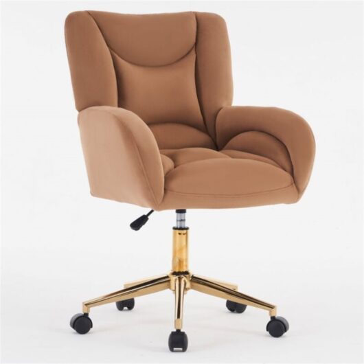 Abrihome - Full kd Velvet Fabric Material Adjustable Height Swivel Home Office Chair For Indoor Office With Gold Legs, Brown