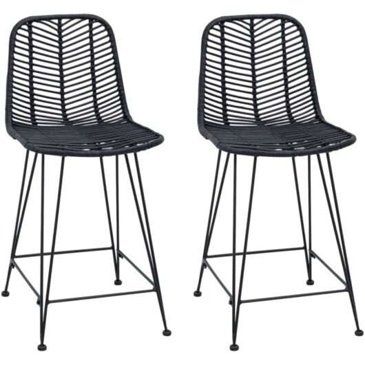 Bar Chair 2 pcs Black 44.5 x 54.5 x 97.5 cm Rattan and Iron vidaXL