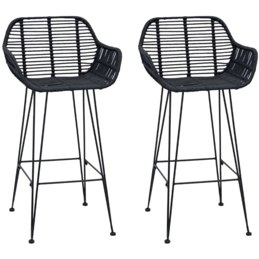 Bar Chair 2 pcs Black 55 x 52 x 92 cm Rattan and Iron vidaXL