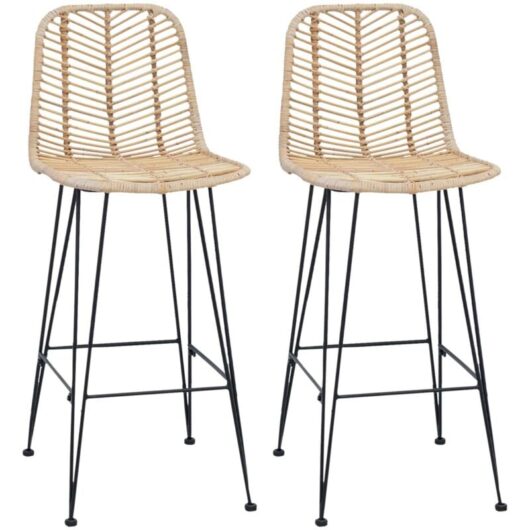 Bar Chair 2 pcs Natural 44.5 x 53 x 111 cm Rattan and Iron vidaXL