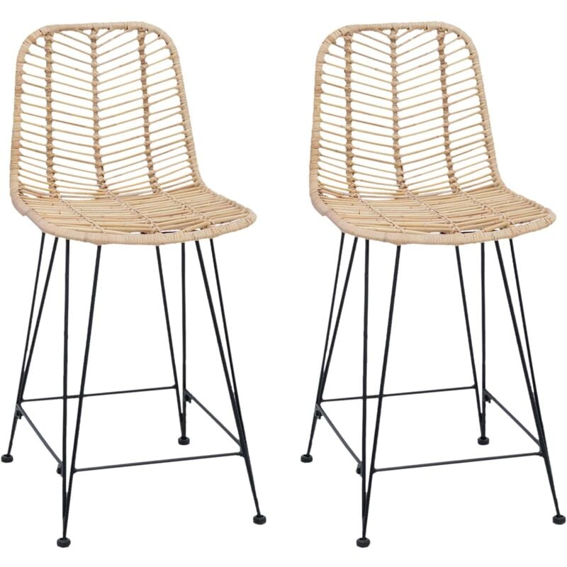 Bar Chair 2 pcs Natural 44.5 x 54.5 x 97.5 cm Rattan and Iron vidaXL