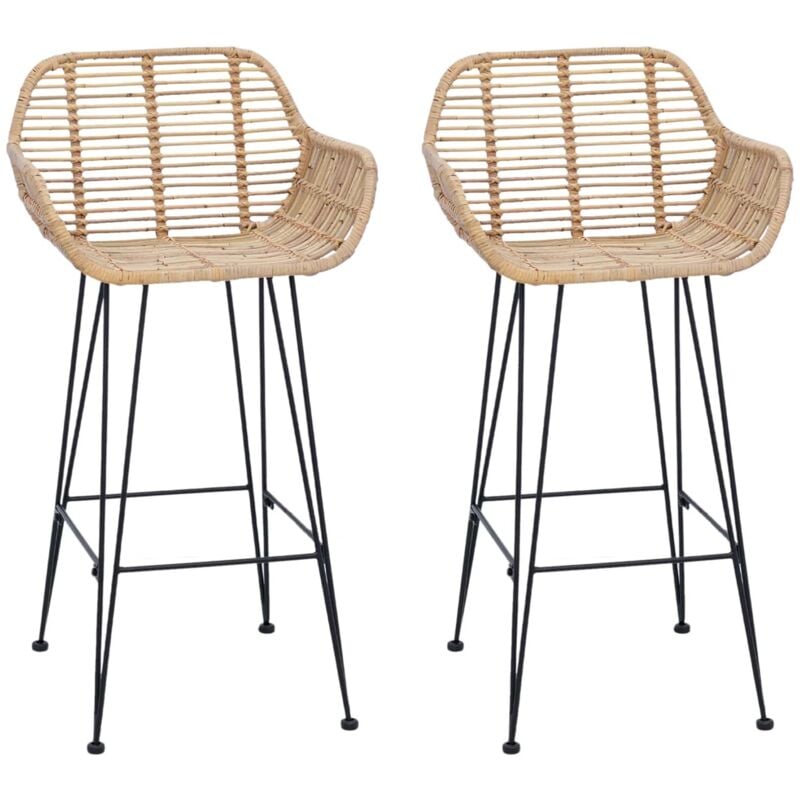 Bar Chair 2 pcs Natural 55 x 52 x 92 cm Rattan and Iron vidaXL