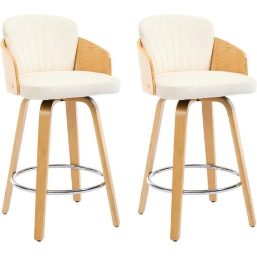 Bar Stools 2Pcs in Velvet Upholstered Swivel Kitchen Counter Chairs with Footrest for Home Pub Restaurant, Beige, Chairus