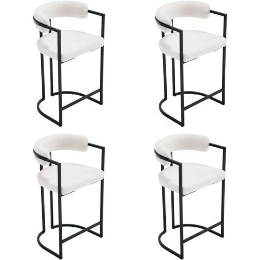 Bar Stools 4Pcs Upholstered in Faux Fur Modern Kitchen Counter Chairs for Home Bar Counter Restaurant, White, Wahson