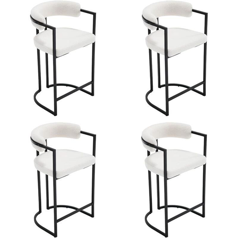 Bar Stools 4Pcs Upholstered in Faux Fur Modern Kitchen Counter Chairs for Home Bar Counter Restaurant, White, Wahson
