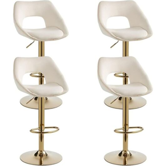 Bar Stools 4Pcs in Velvet Modern Swivel Counter Chairs with Hollow Backrest for Home Bar Kitchen, White, Wahson