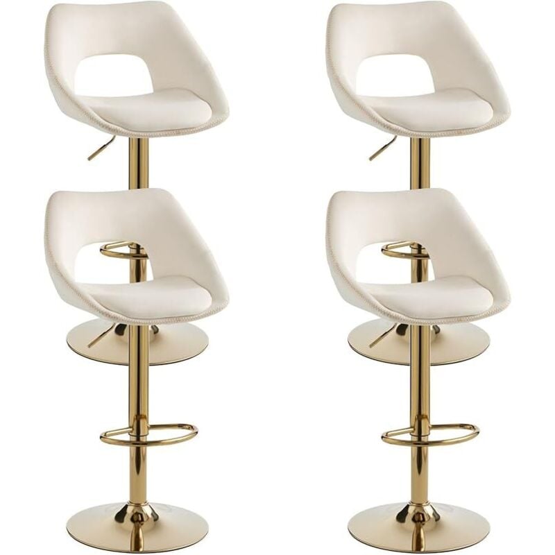 Bar Stools 4Pcs in Velvet Modern Swivel Counter Chairs with Hollow Backrest for Home Bar Kitchen, White, Wahson