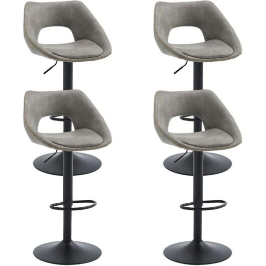Bar Stools 4Pcs in pu Leather Modern Swivel Counter Chairs with Hollow Backrest for Home Bar Kitchen, Gray, Wahson