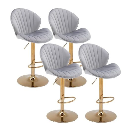 Bar Stools Set of 4 in Velvet Breakfast Counter Chairs Height Adjustable with Shell-Shaped Backrest Swivel Bar Chairs for Home Bar Restaurant, Grey,