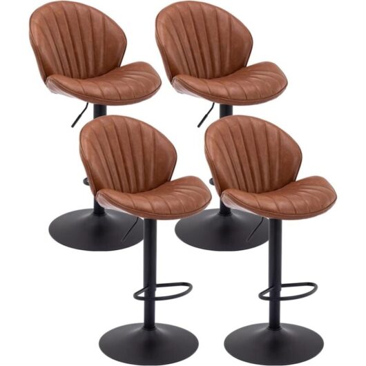 Bar Stools Set of 4 in pu Leather Breakfast Counter Chairs Height Adjustable with Shell-Shaped Backrest Swivel Bar Chairs for Home Bar Restaurant,