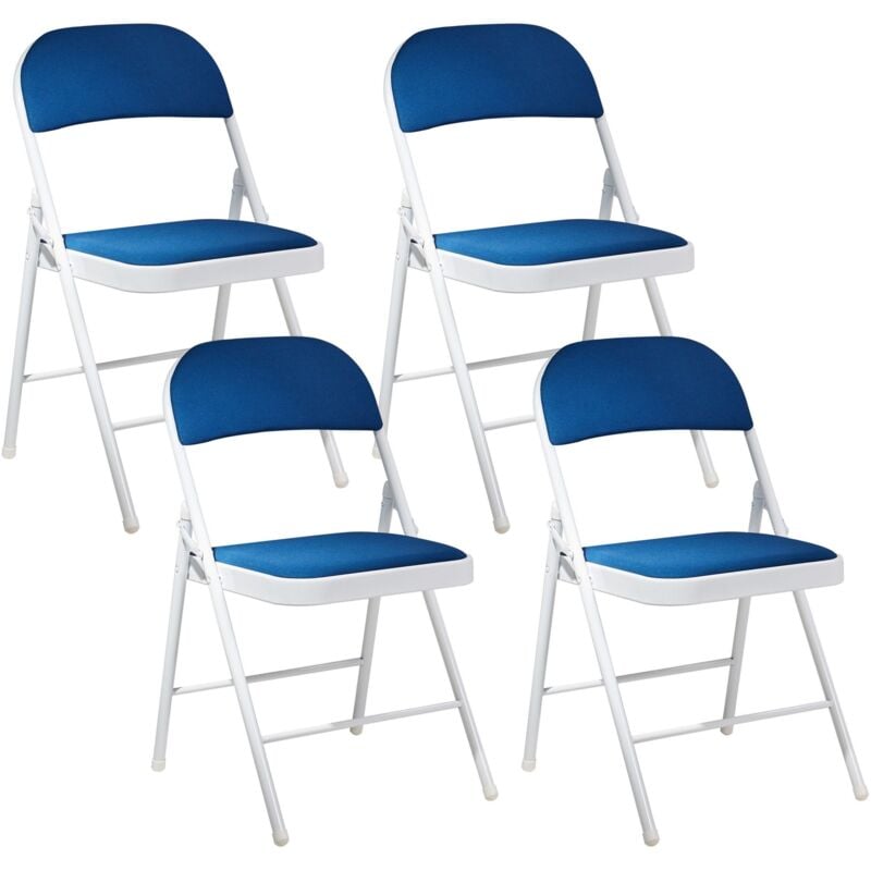 Beliani - 4 Piece Folding Chair Set Metal White Frame Padded Seat and Backrest Blue Sparks