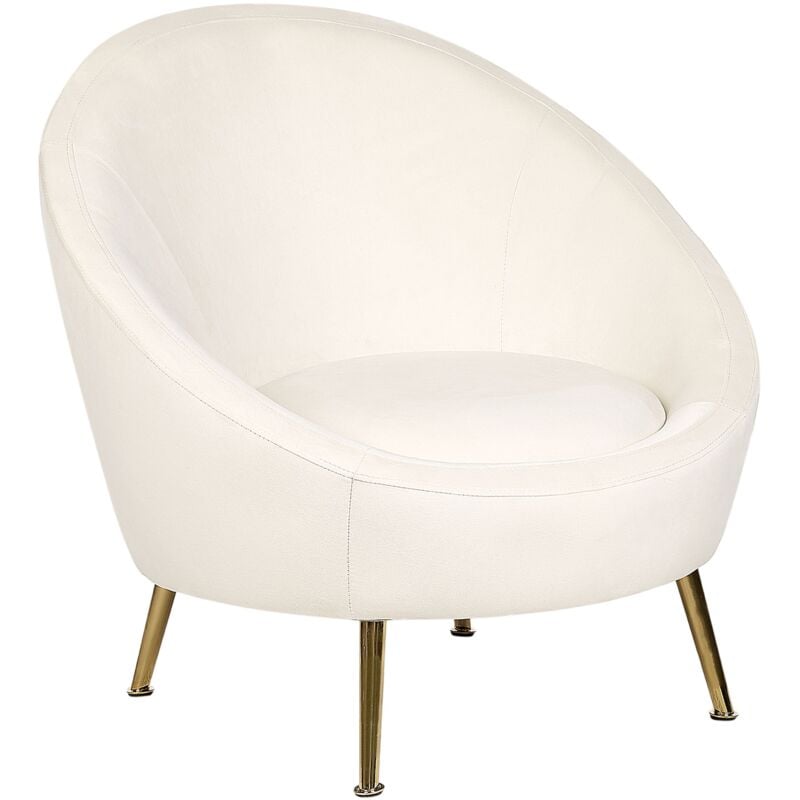 Beliani - Accent Tub Chair Glam Velvet Fabric Upholstery Gold Legs White Langa