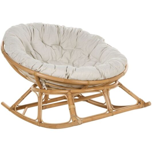 Beliani - Boho Lounge Rocking Chair Rattan Light Beige Cushions Cotton Fabric Medium Resistance Indoor Natural Orvieto