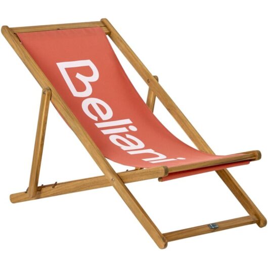Beliani - Folding Garden Deck Chair Sun Lounger Light Acacia Wood Red Fabric Anzio
