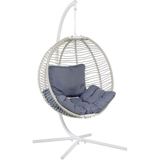 Beliani - Hanging Swing Chair White Boho Rope Metal Stand Chain Soft Cushion Arco