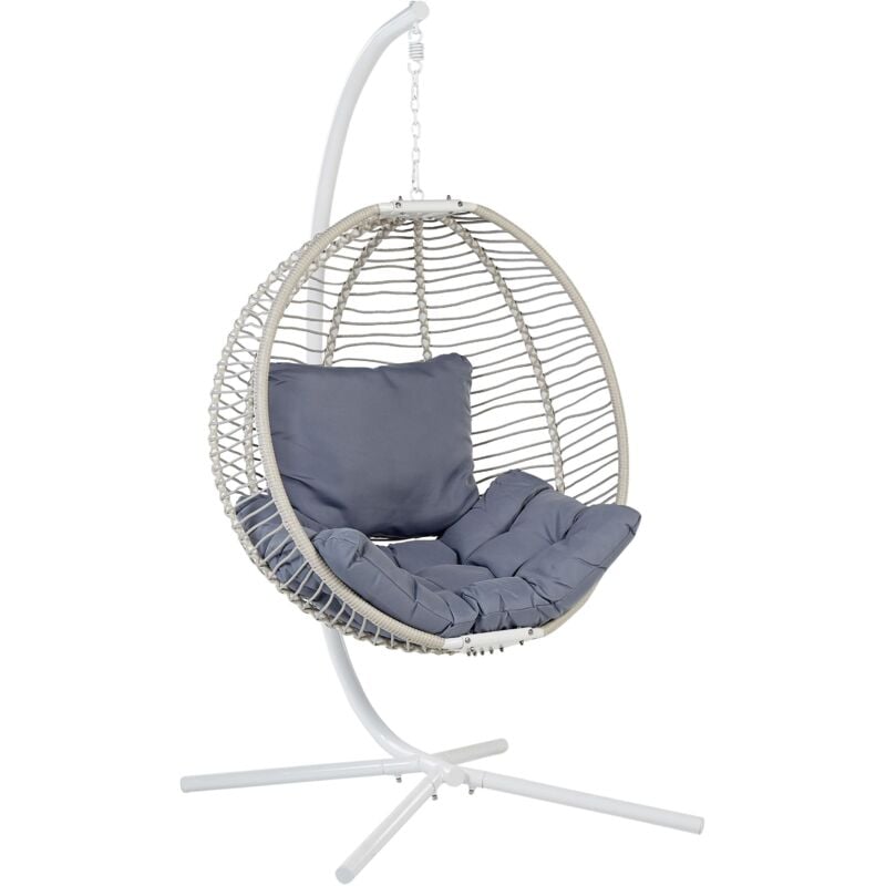 Beliani - Hanging Swing Chair White Boho Rope Metal Stand Chain Soft Cushion Arco