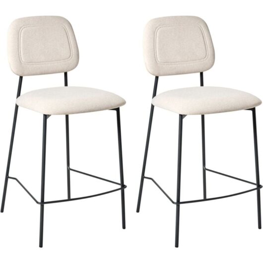 Beliani - Modern Bar Dining Chairs Set Upholstered Velvet Seat Iron Black Base Light Beige Duette