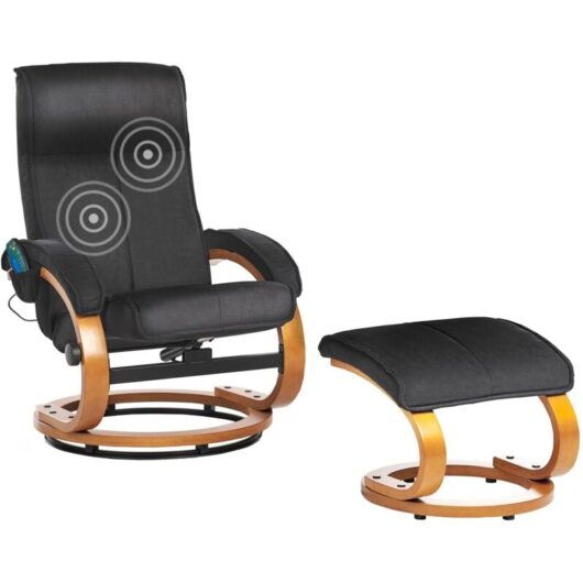 Beliani - Modern Fabric Recliner Armchair with Footstool Massage Heating Black Hero