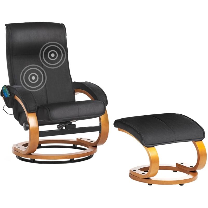 Beliani - Modern Fabric Recliner Armchair with Footstool Massage Heating Black Hero