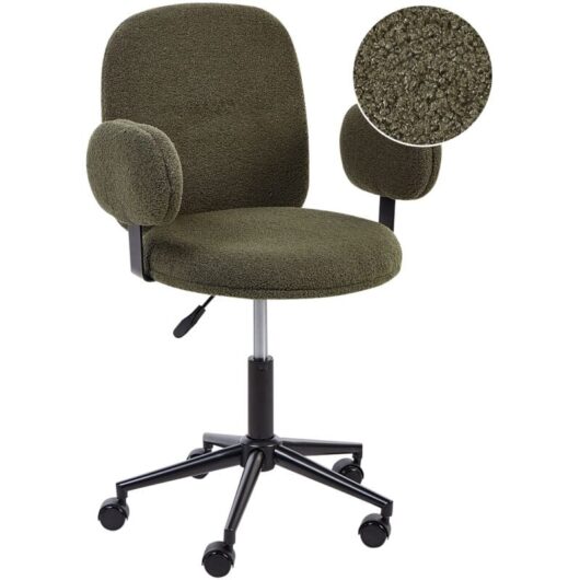 Beliani - Modern Office Desk Chair Armchair Adjustable Height Boucle Dark Green Moraga