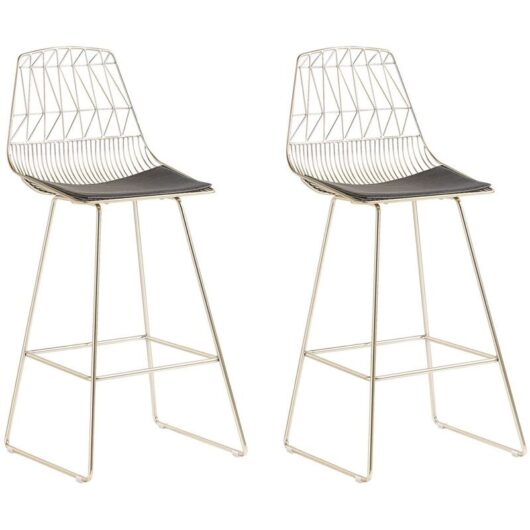 Beliani - Modern Set of 2 Metal Bar Chairs Counter Height Stool pu Leather Gold Preston