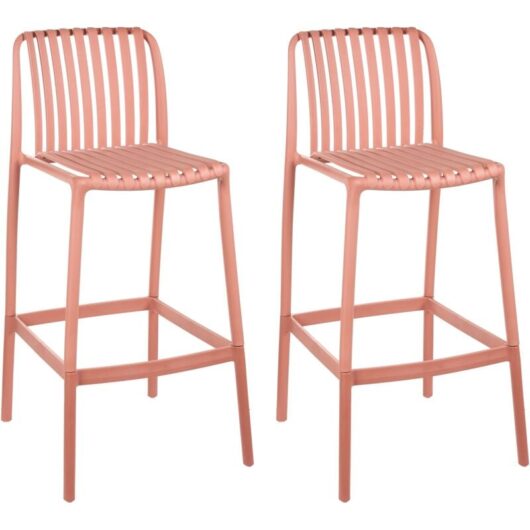 Beliani - Set of 2 Dining Bar Chairs Indoor Outdoor Modern Plastic Seat Armless Design Light Red Ariccia