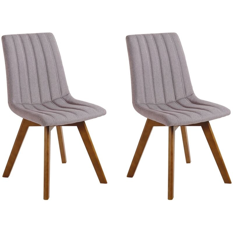 Beliani - Set of 2 Fabric Dining Chairs Taupe Polyester Dark Solid Wood Legs Calgary