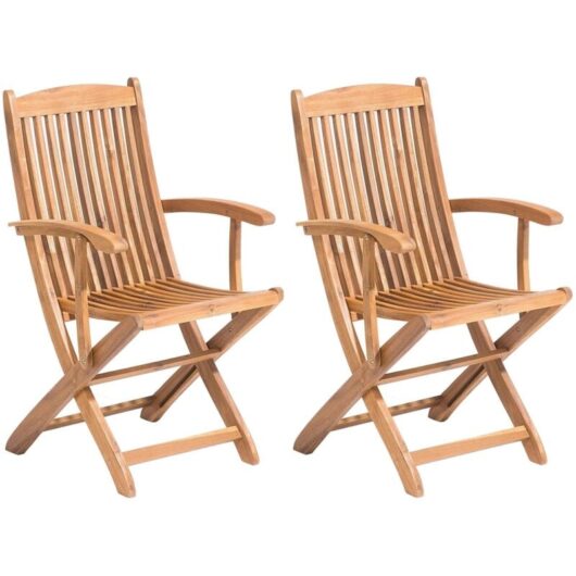 Beliani - Set of 2 Wooden Garden Folding Chairs Outdoor Dining Light Wood Maui