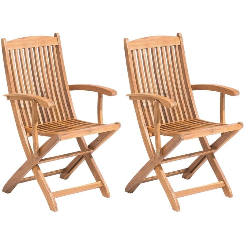 Beliani - Set of 2 Wooden Garden Folding Chairs Outdoor Dining Light Wood Maui