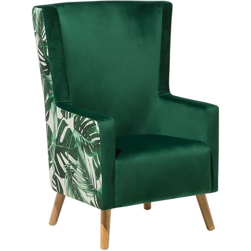 Beliani - Upholstered Wingback Chair Fabric High Back Leaf Pattern Green Oneida