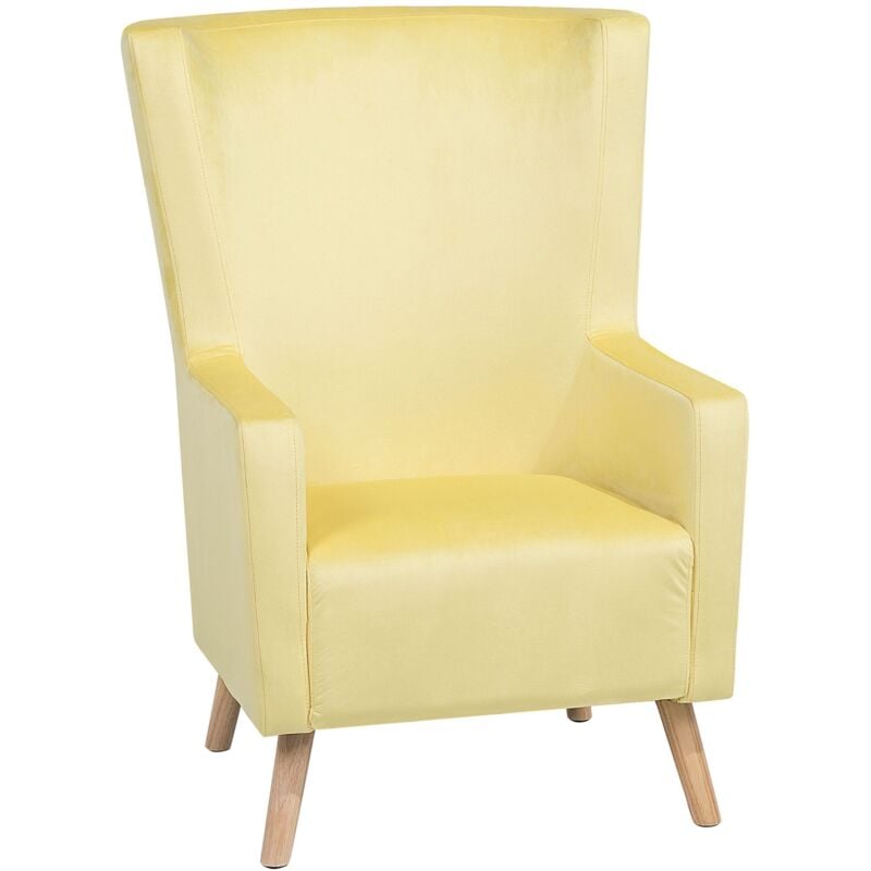 Beliani - Upholstered Wingback Chair Fabric High Back Yellow Oneida