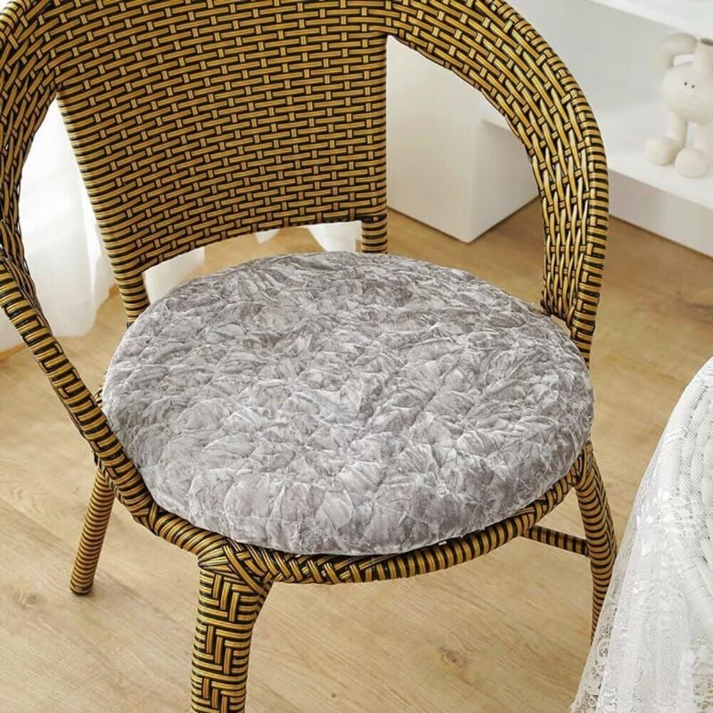 CCYKXA Generic Round Cushion 35x35 CM Grey-A, Velvet Chair Pad with Zipper, Washable and Non-Slip, Round Cushions for Garden Chairs, Dining Room,