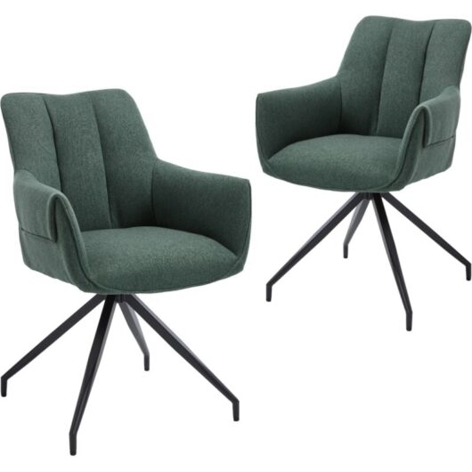 CHAIRUS Dinging Chairs 2Pcs Linen Modern Simple Kitchen Chairs with Comfortable Backrest Swivel Armchairs for Living Room Restaurant, Green