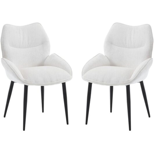 CHAIRUS Dining Chairs 2Pcs in Chenille Modern Kitchen Chairs with Stylish Backrest for Living Room Restaurant Cafe, White